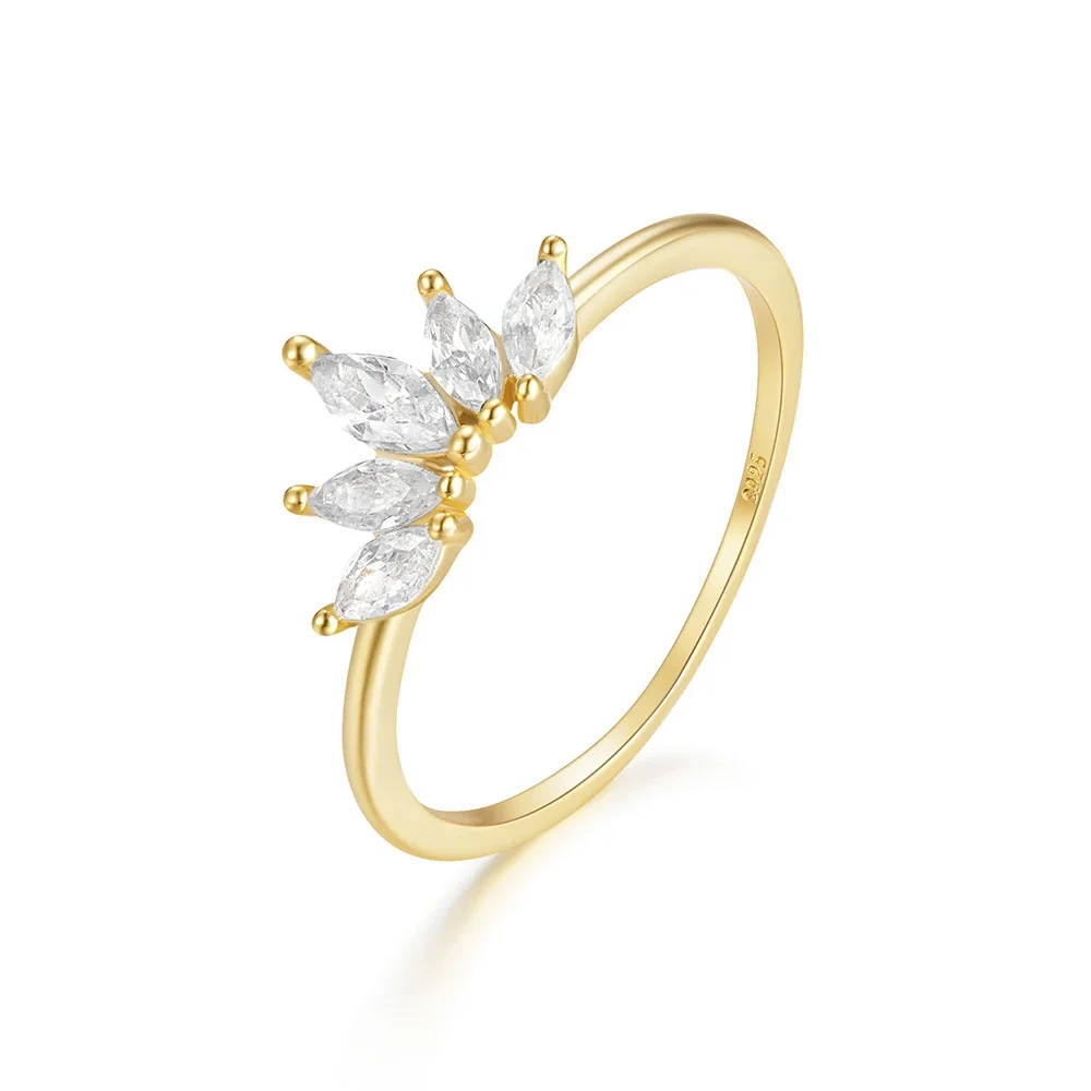 Delicate 925 Sterling Silver Five-Marquise Clear Stone Ring