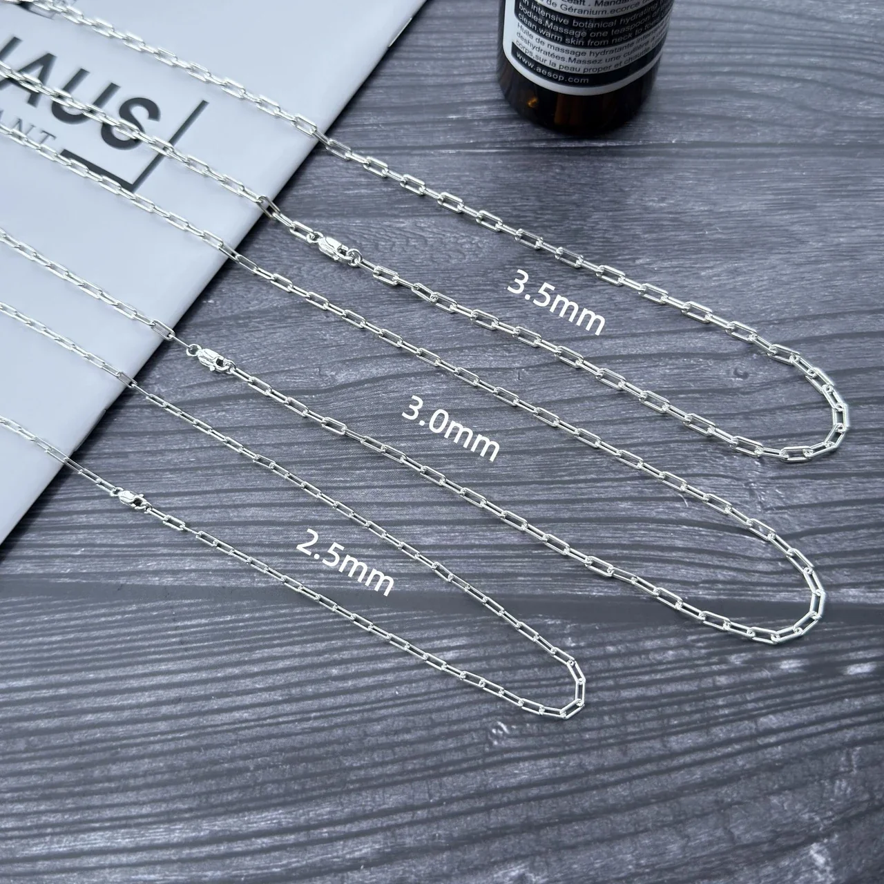 Elongated 925 Sterling Silver Paperclip Link Chain Necklace