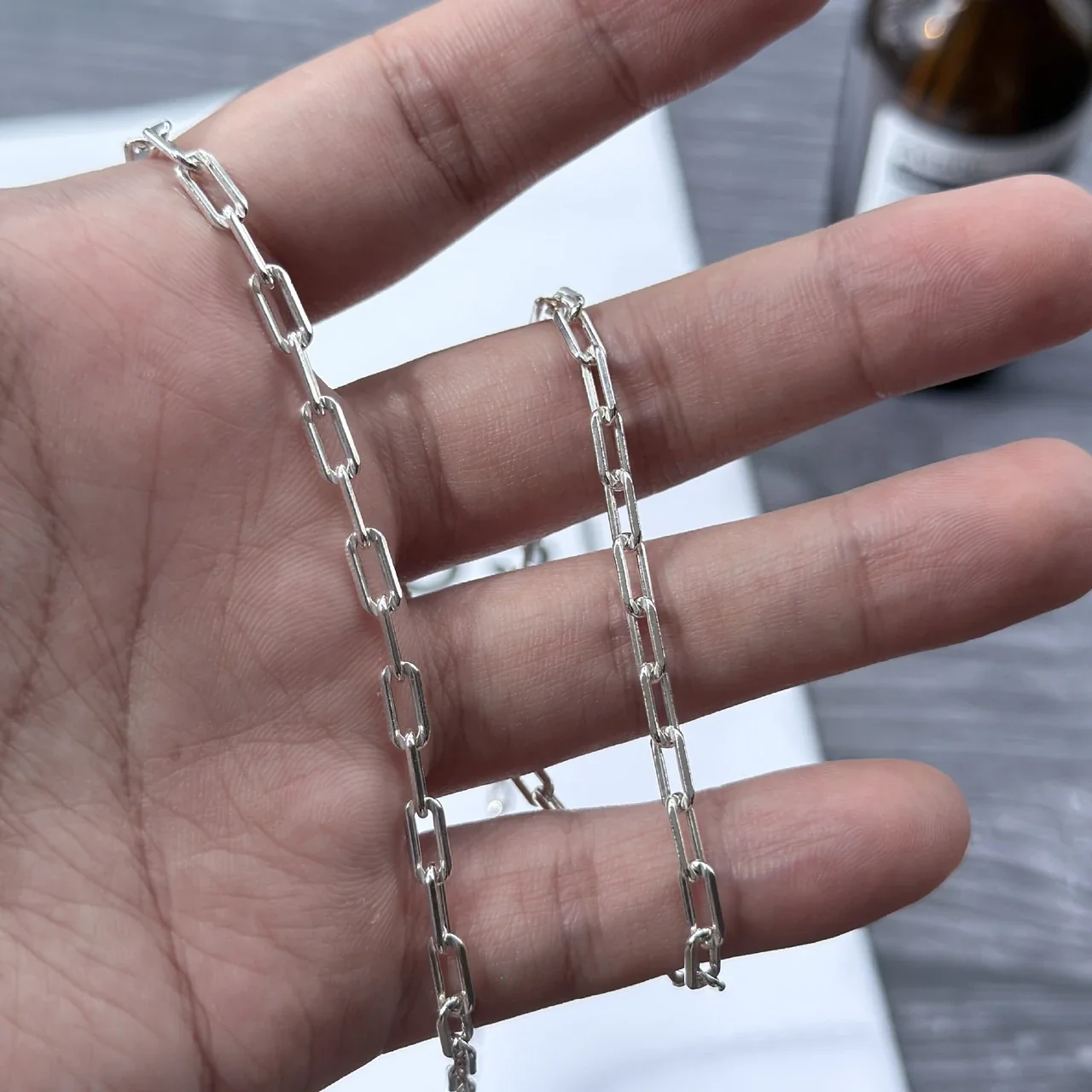 Elongated 925 Sterling Silver Paperclip Link Chain Necklace