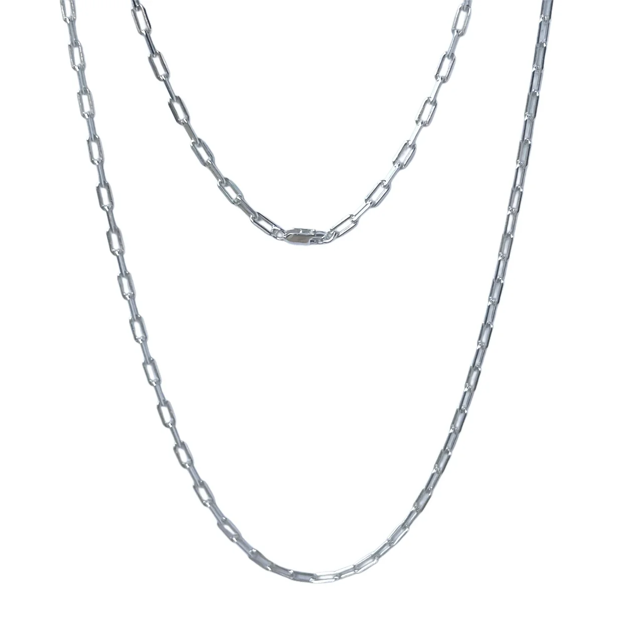 Elongated 925 Sterling Silver Paperclip Link Chain Necklace