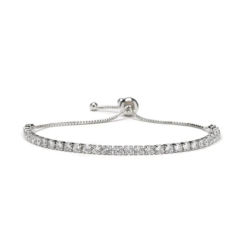 Refined 925 Sterling Silver Prong-Set Square CZ Slider Bracelet
