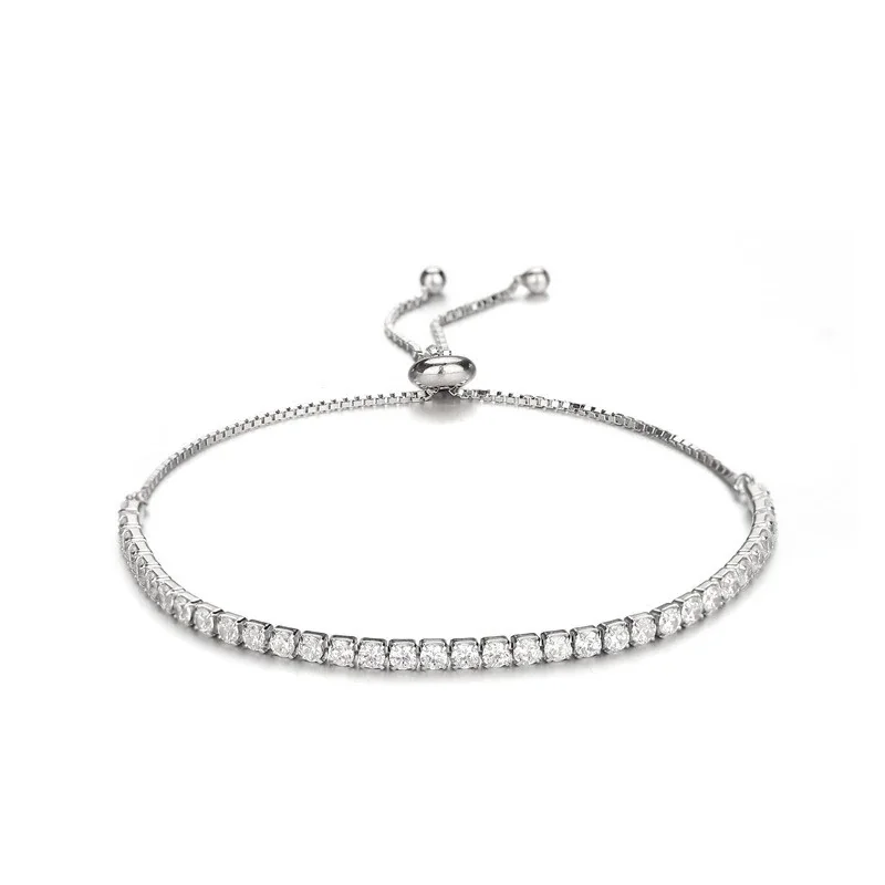 Refined 925 Sterling Silver Prong-Set Square CZ Slider Bracelet