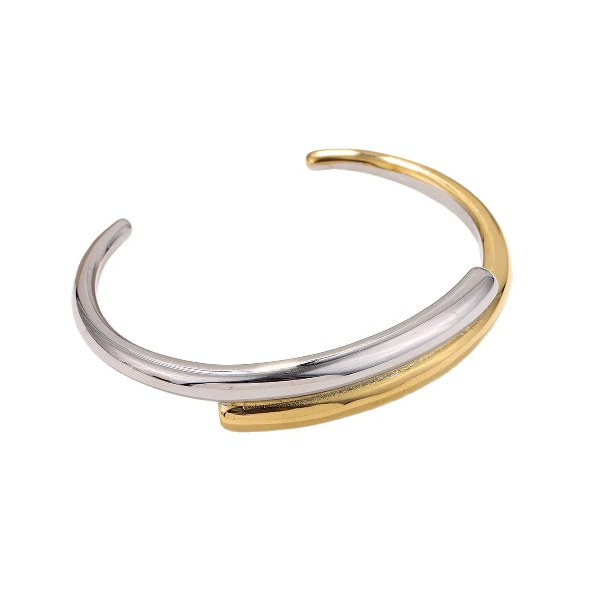 Sculptural Gold-Plated Stainless Steel Crossover Open Cuff Bangle