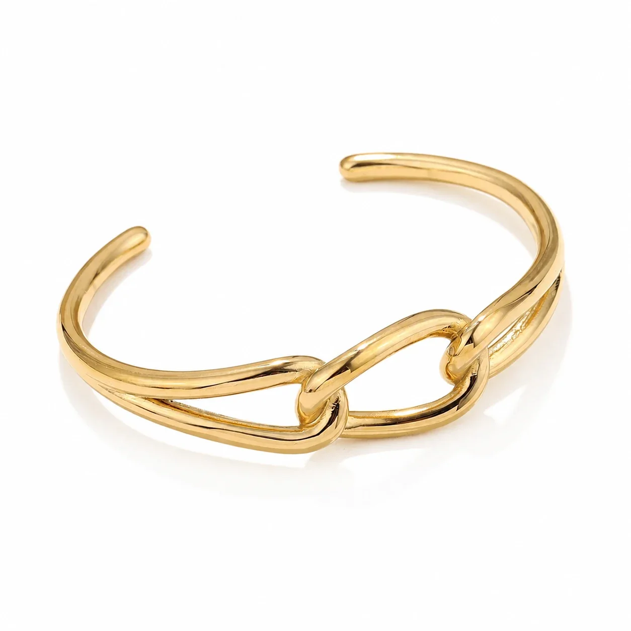 Sculptural Gold-Plated Stainless Steel Crossover Open Cuff Bangle