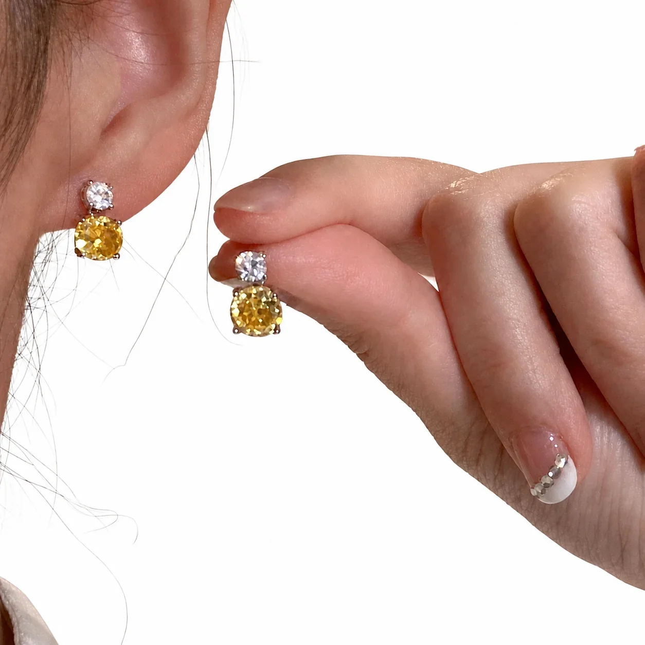 Radiant Gold-Plated Round CZ Drop Copper Stud Earrings