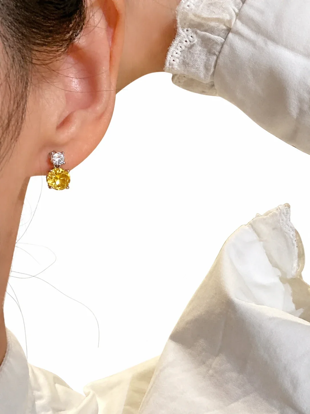 Radiant Gold-Plated Round CZ Drop Copper Stud Earrings - Yellow CZ