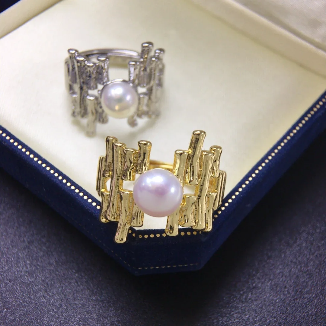 Sculptural Gold-Plated Bar Cage Freshwater Pearl Ring