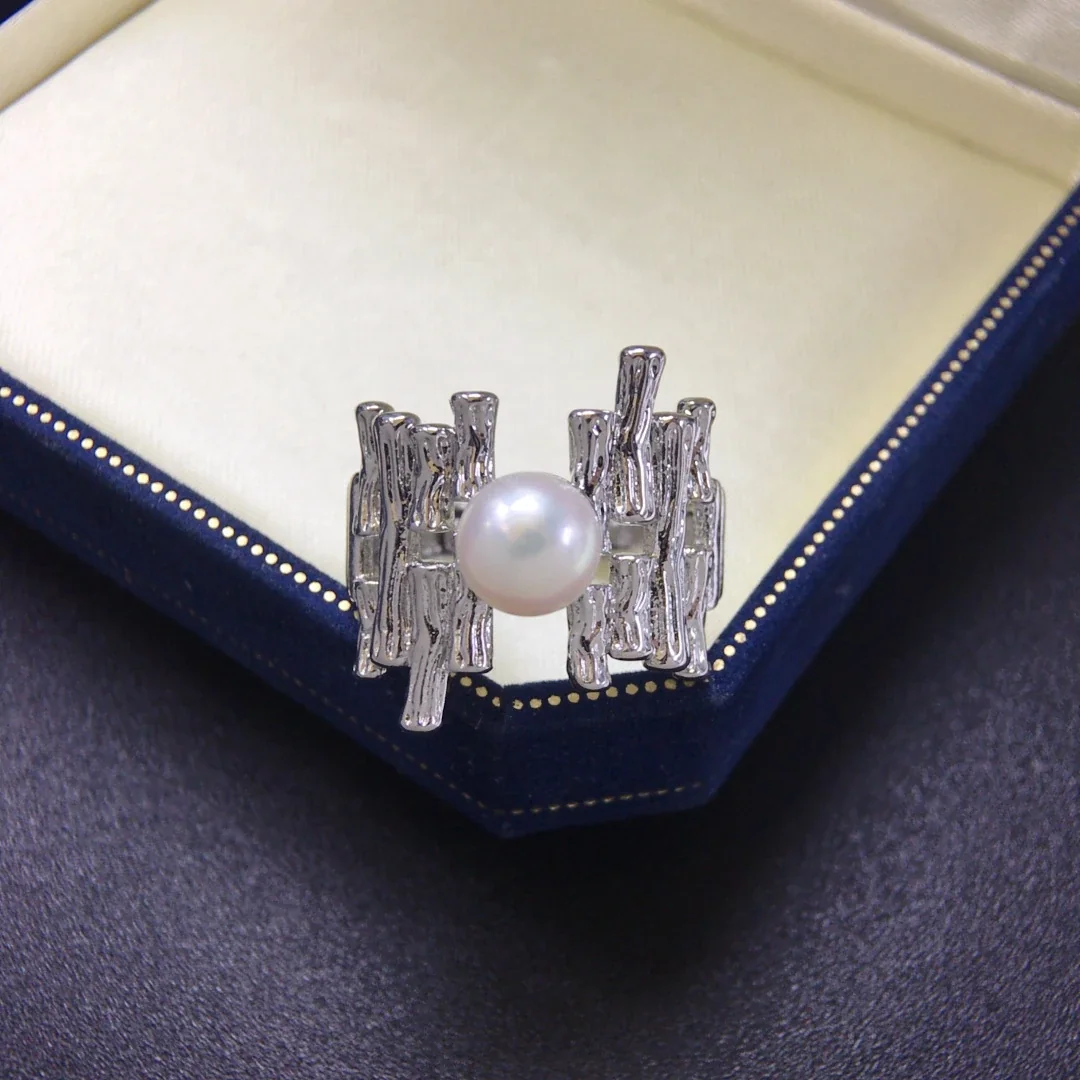 Sculptural Gold-Plated Bar Cage Freshwater Pearl Ring