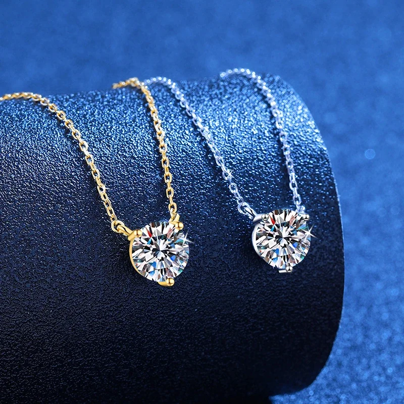 Refined Round Moissanite Three-Prong 925 Sterling Silver Necklace
