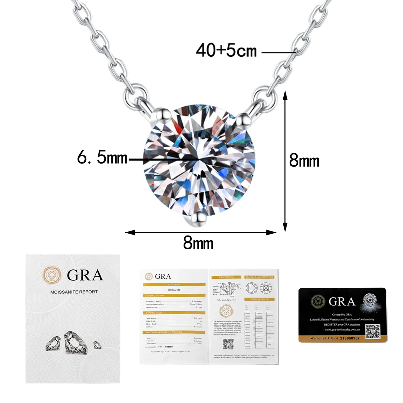 Refined Round Moissanite Three-Prong 925 Sterling Silver Necklace