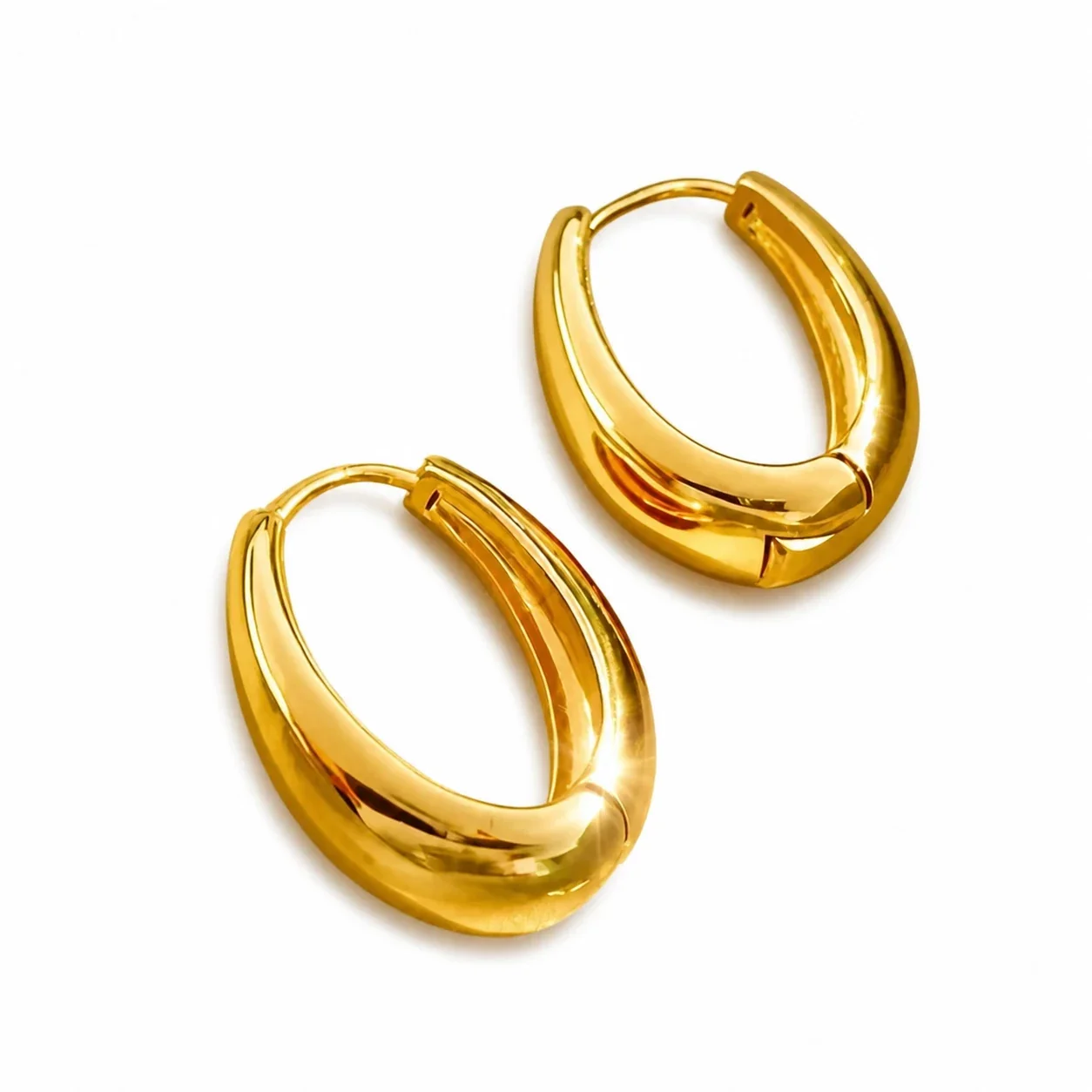 Sculptural Dome Stainless Steel Hinged Hoop Earrings - Gold
