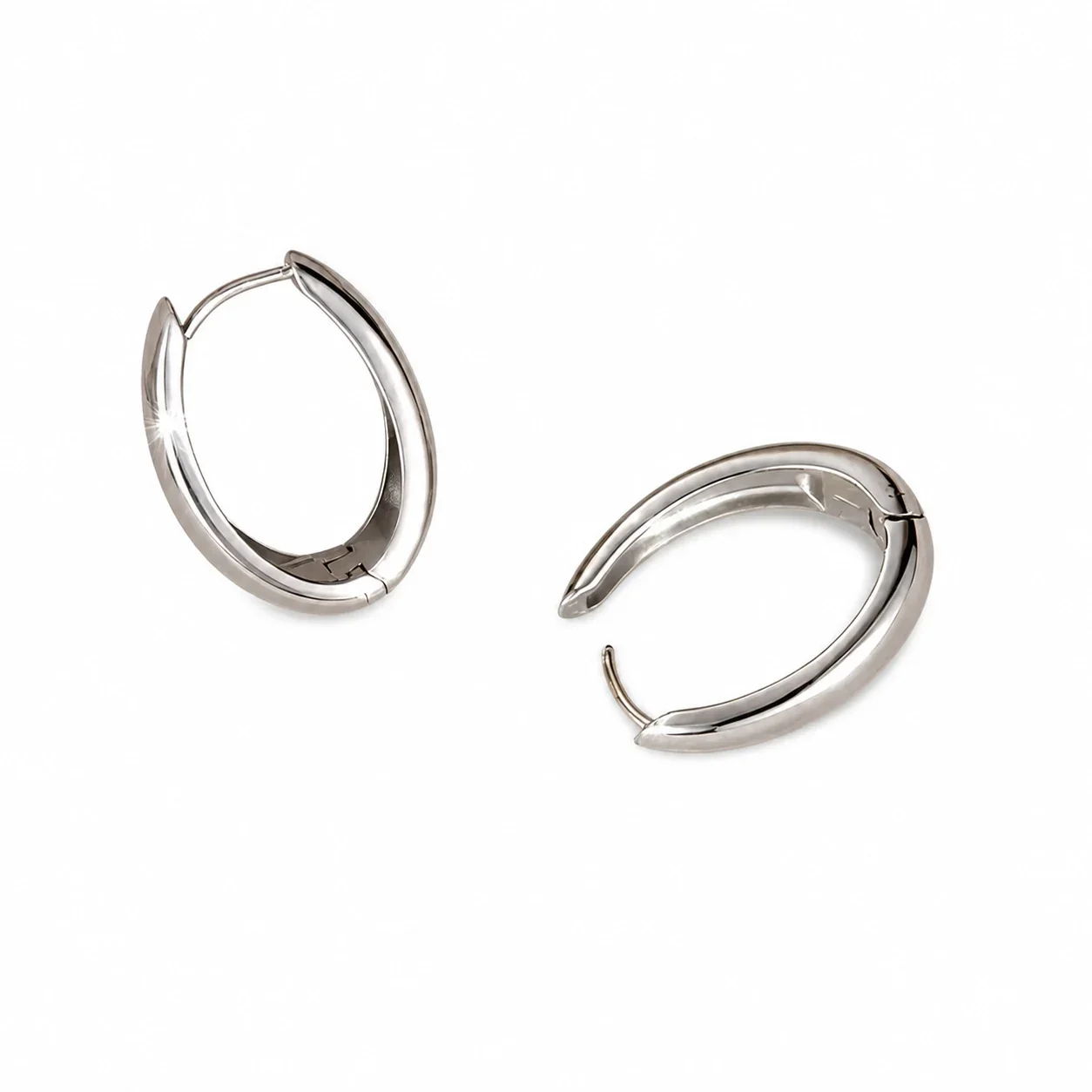 Sculptural Dome Stainless Steel Hinged Hoop Earrings - Silver
