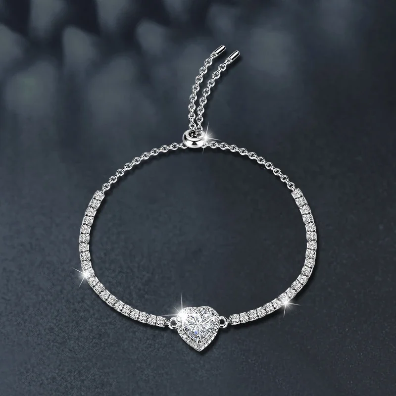 Pavé Heart Halo 925 Sterling Silver Tennis Bracelet