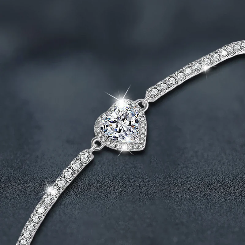 Pavé Heart Halo 925 Sterling Silver Tennis Bracelet