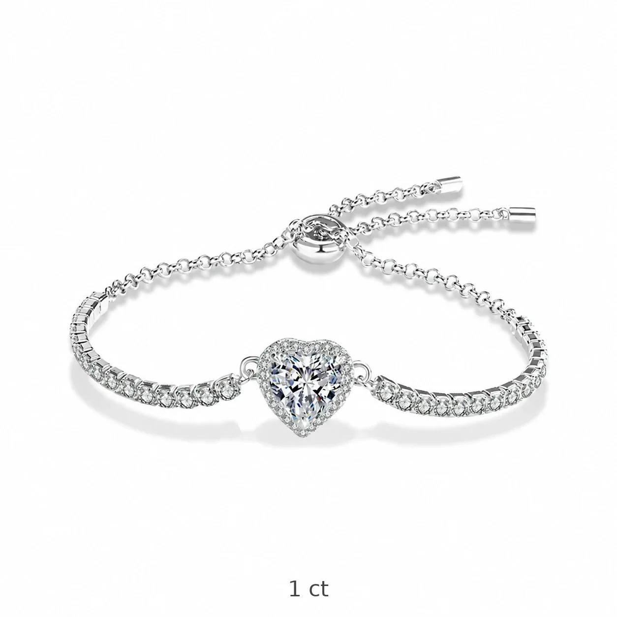 Pavé Heart Halo 925 Sterling Silver Tennis Bracelet - 1 ct Moissanite