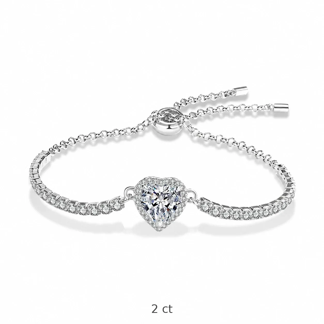 Pavé Heart Halo 925 Sterling Silver Tennis Bracelet - 2 ct Moissanite