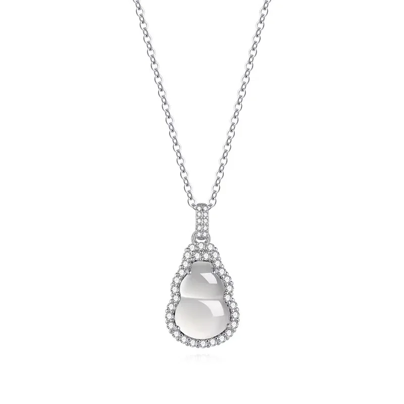 Luminous 925 Sterling Silver Halo Gourd Pendant Necklace - Small Gourd - . g