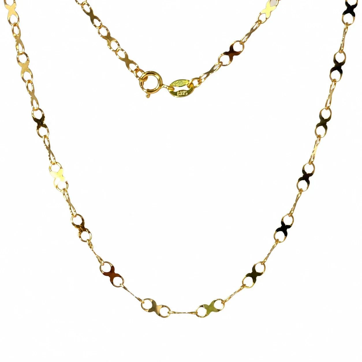 Delicate 925 Sterling Silver Figure-Eight Link Chain Necklace - Gold