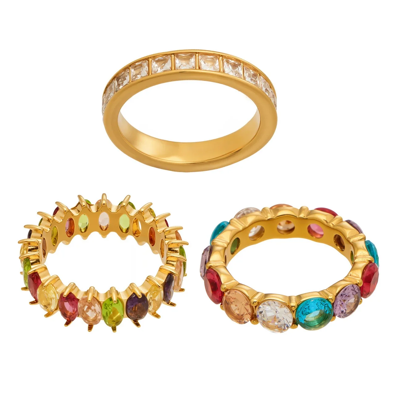 Radiant 18K Gold-Plated Stainless Steel Oval CZ Ring