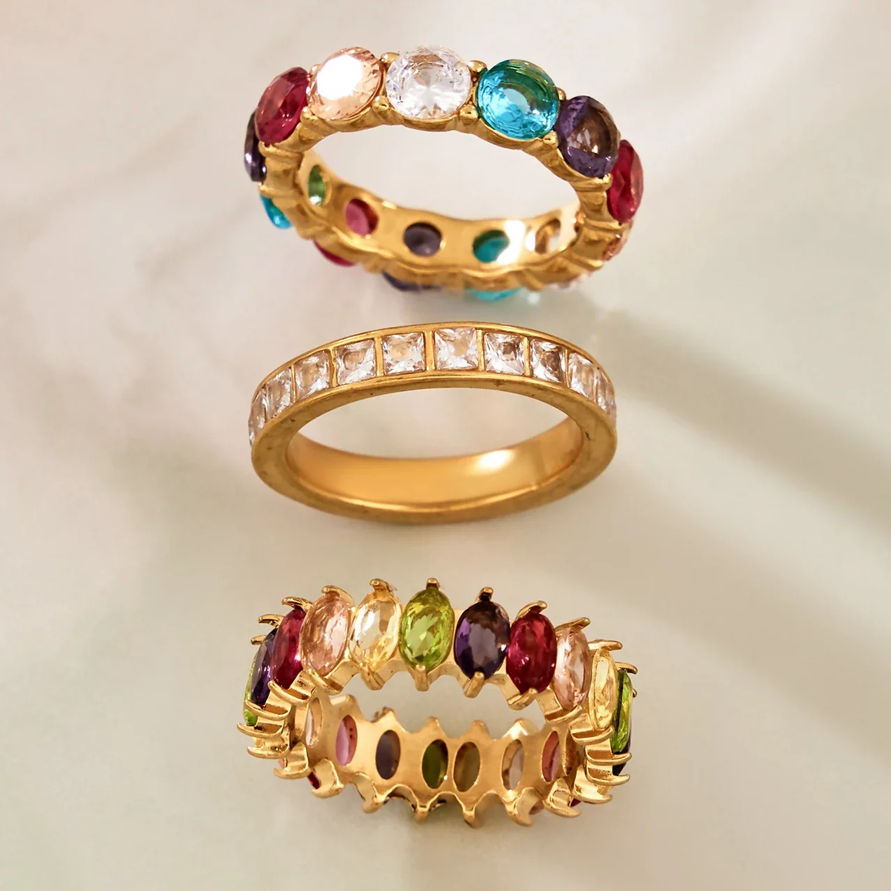 Radiant 18K Gold-Plated Stainless Steel Oval CZ Ring