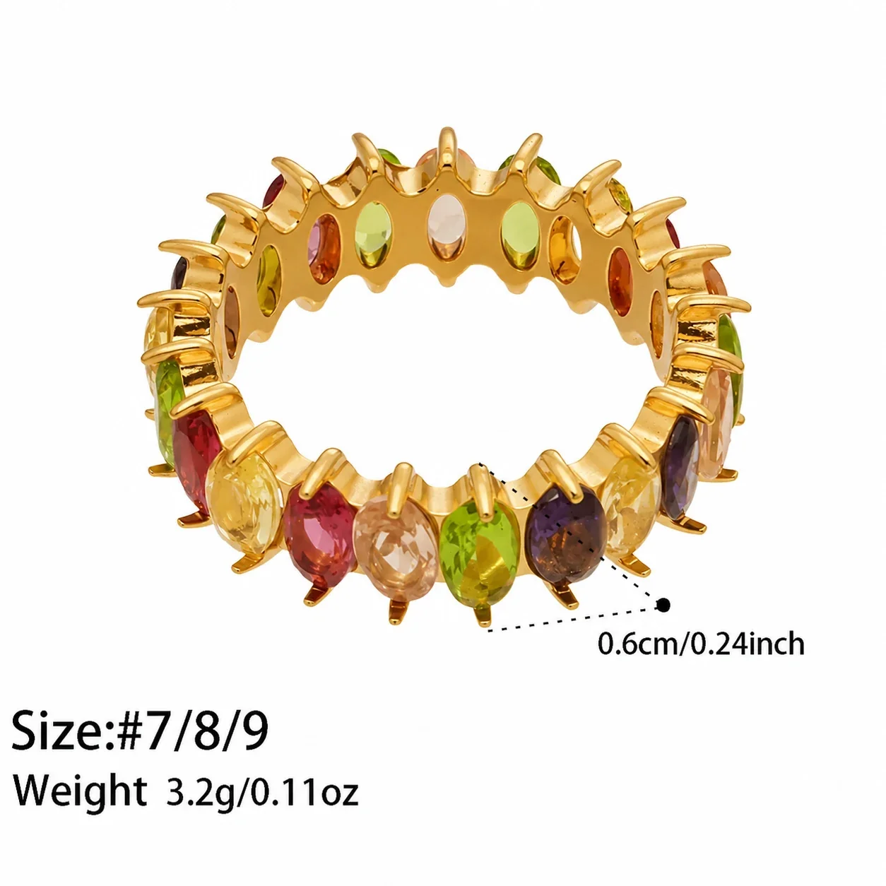 Radiant 18K Gold-Plated Stainless Steel Oval CZ Ring - Gold Round CZ