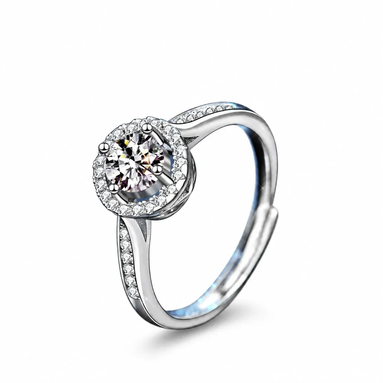 Halo Round Moissanite Pavé 925 Sterling Silver Ring