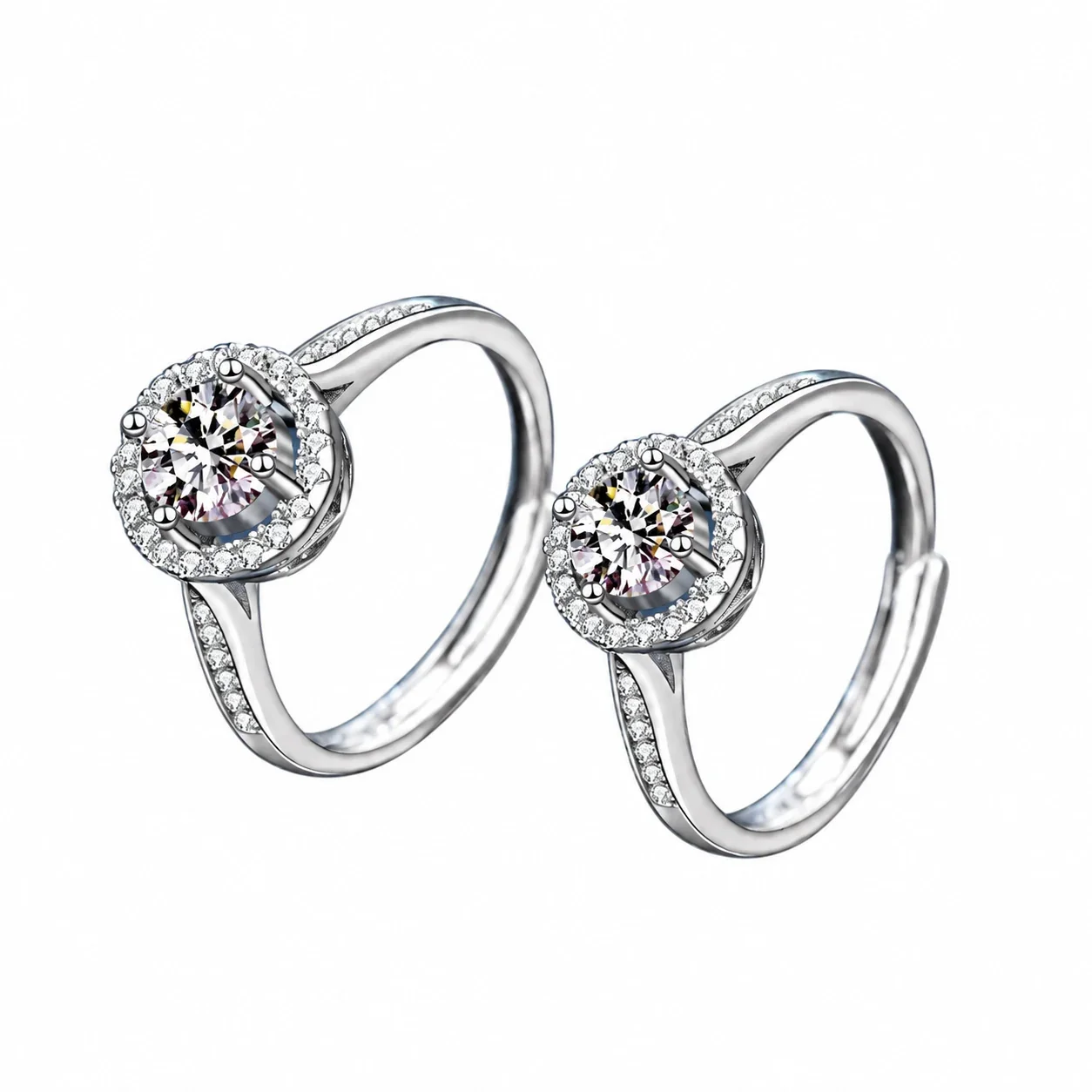 Halo Round Moissanite Pavé 925 Sterling Silver Ring