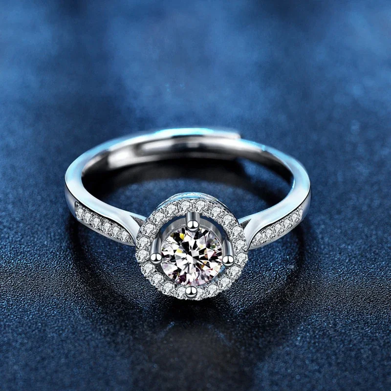 Halo Round Moissanite Pavé 925 Sterling Silver Ring