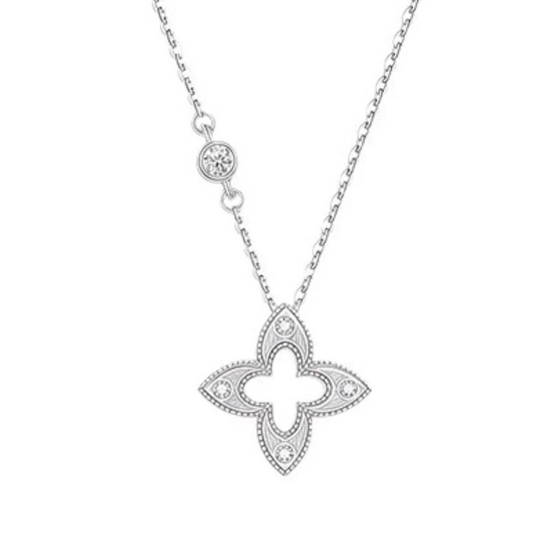 Ornate 925 Sterling Silver Open Clover Beaded Necklace