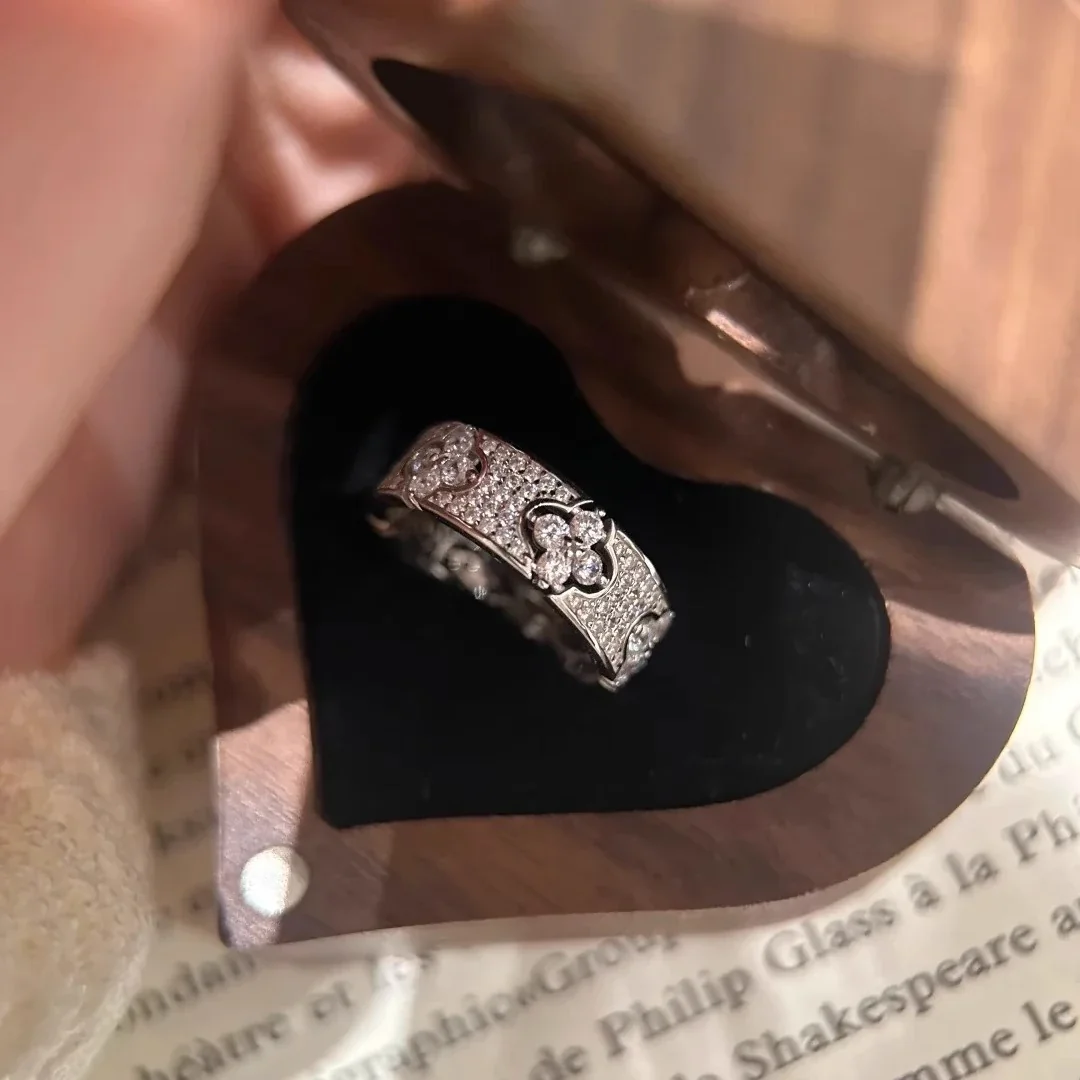 Lucky Copper Clover Pavé Crystal Wide-Band Ring