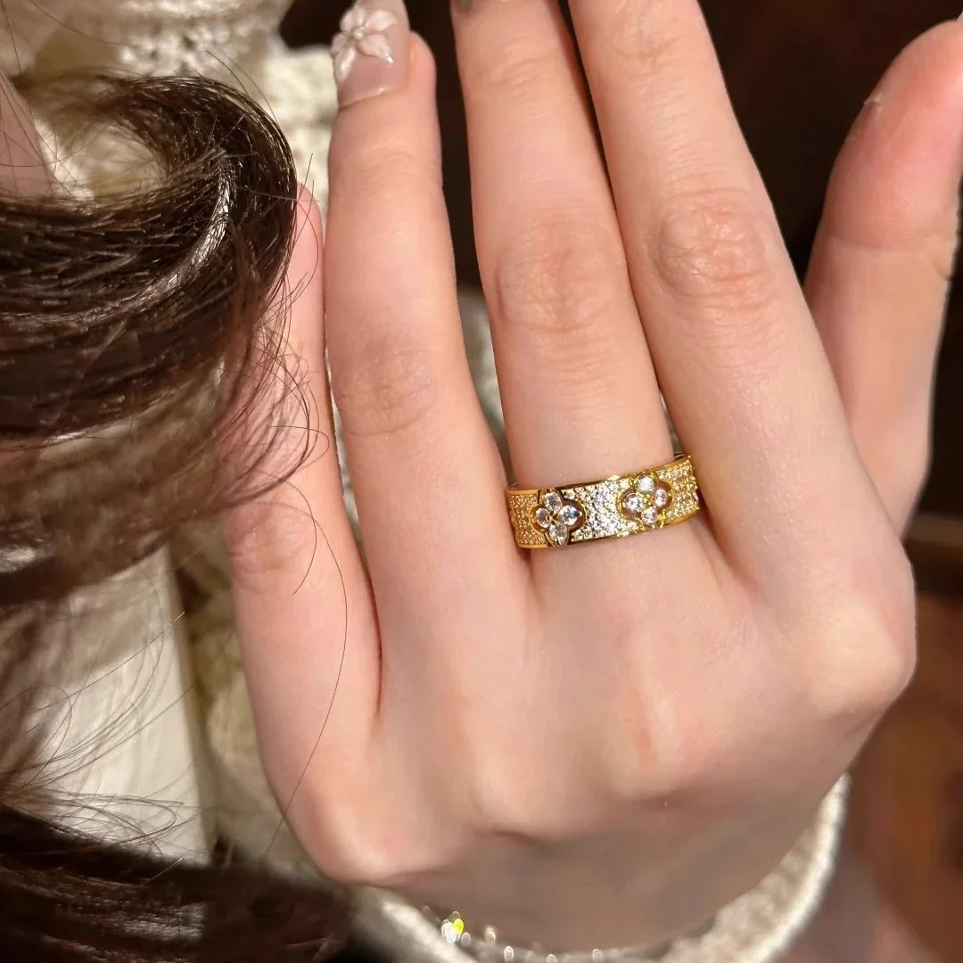 Lucky Copper Clover Pavé Crystal Wide-Band Ring