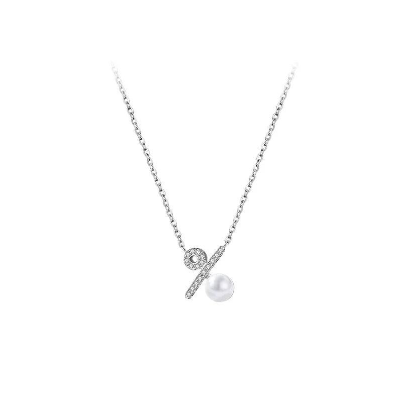 Polished 925 Sterling Silver Pearl Percent Sign Necklace