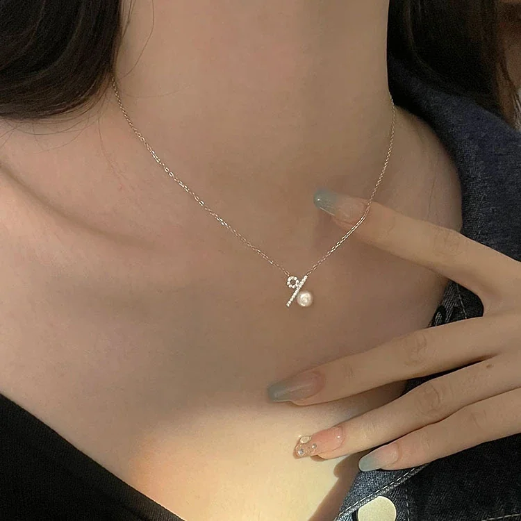 Polished 925 Sterling Silver Pearl Percent Sign Necklace