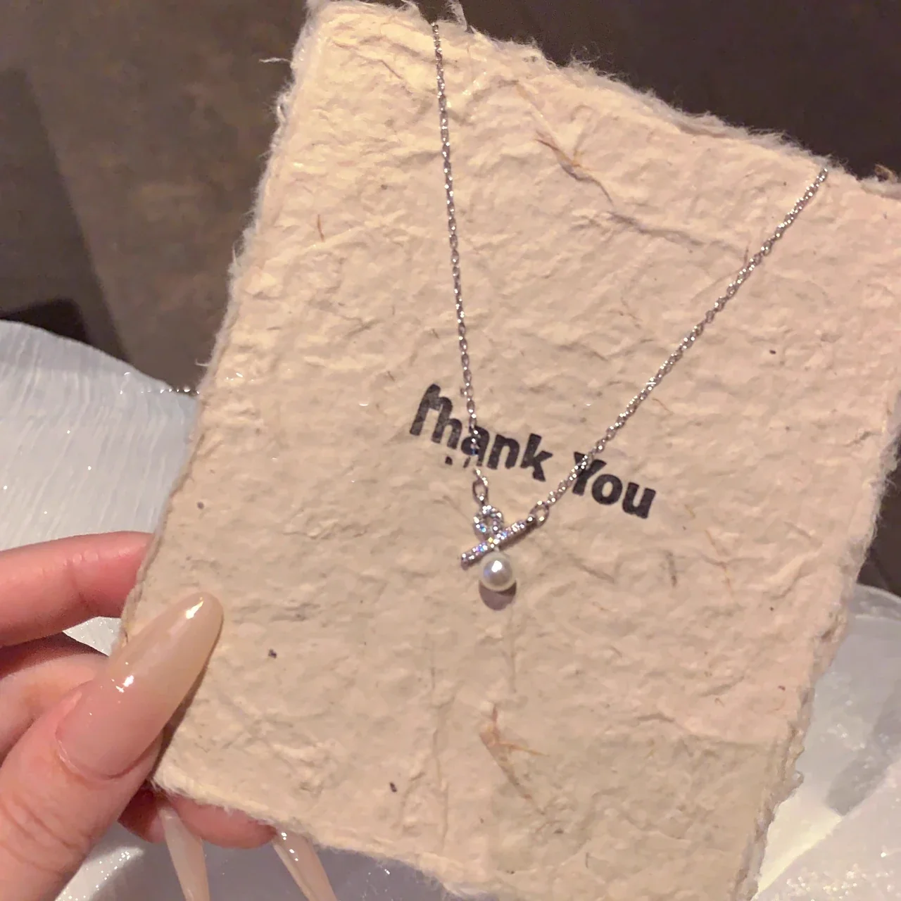 Polished 925 Sterling Silver Pearl Percent Sign Necklace