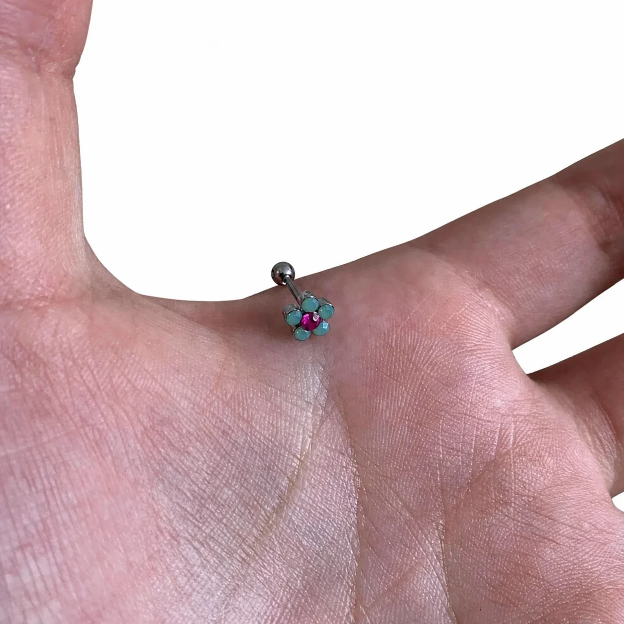 Petite Stone-Pink Flower Silver-Plated Copper Stud Earrings