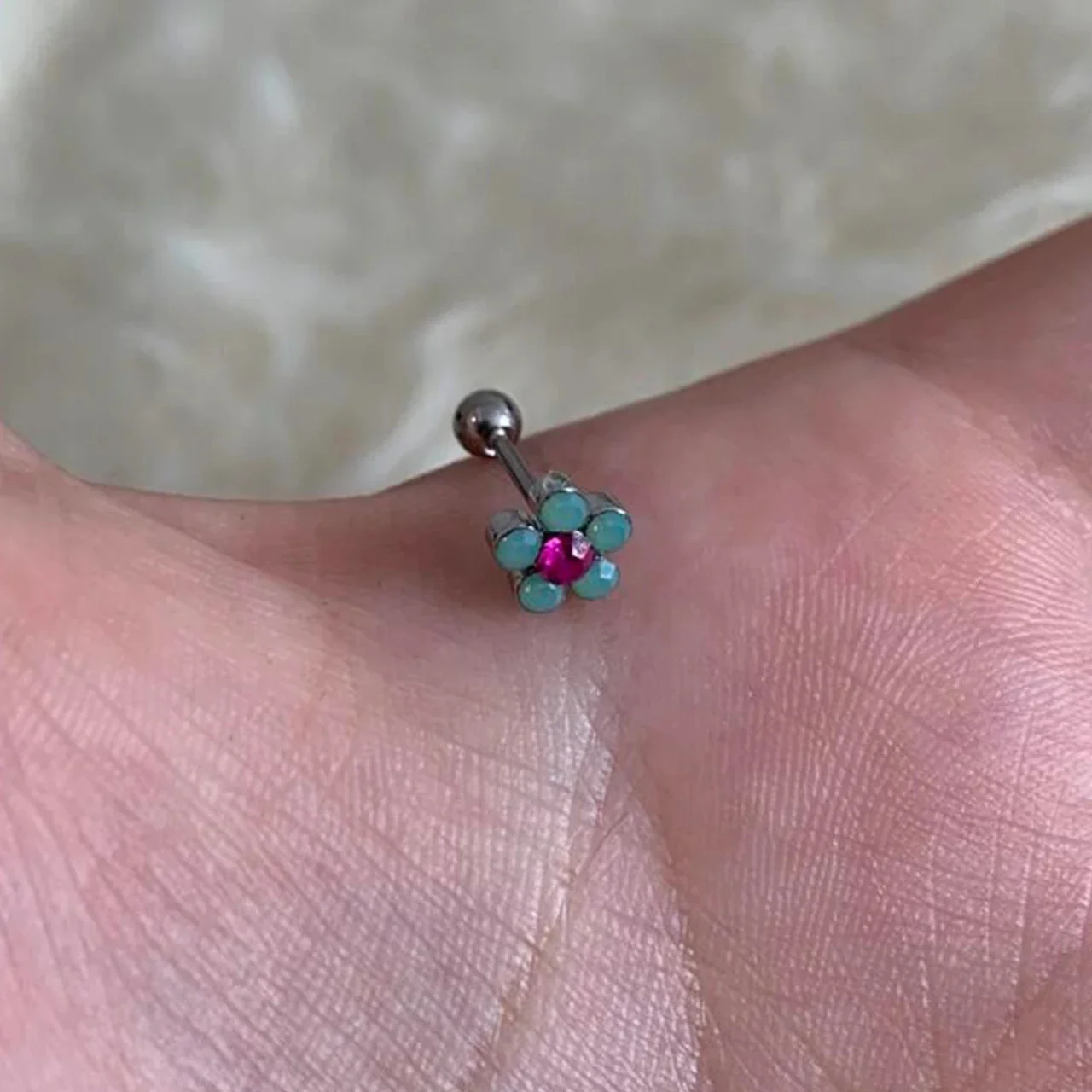 Petite Stone-Pink Flower Silver-Plated Copper Stud Earrings