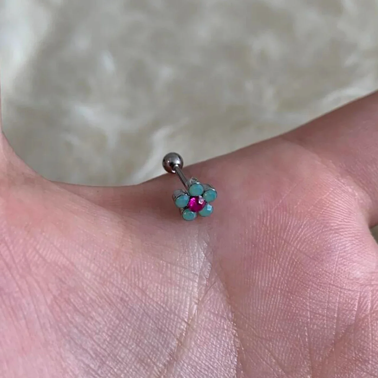 Petite Stone-Pink Flower Silver-Plated Copper Stud Earrings