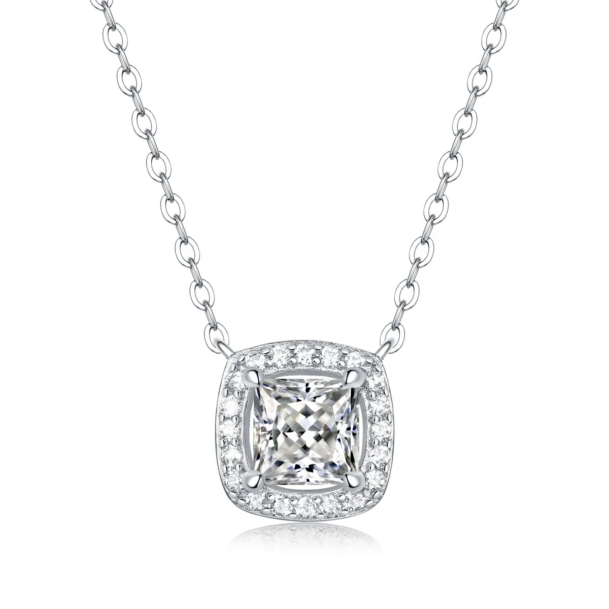Radiant Cushion Halo 925 Sterling Silver Moissanite Necklace - 1 ct Moissanite