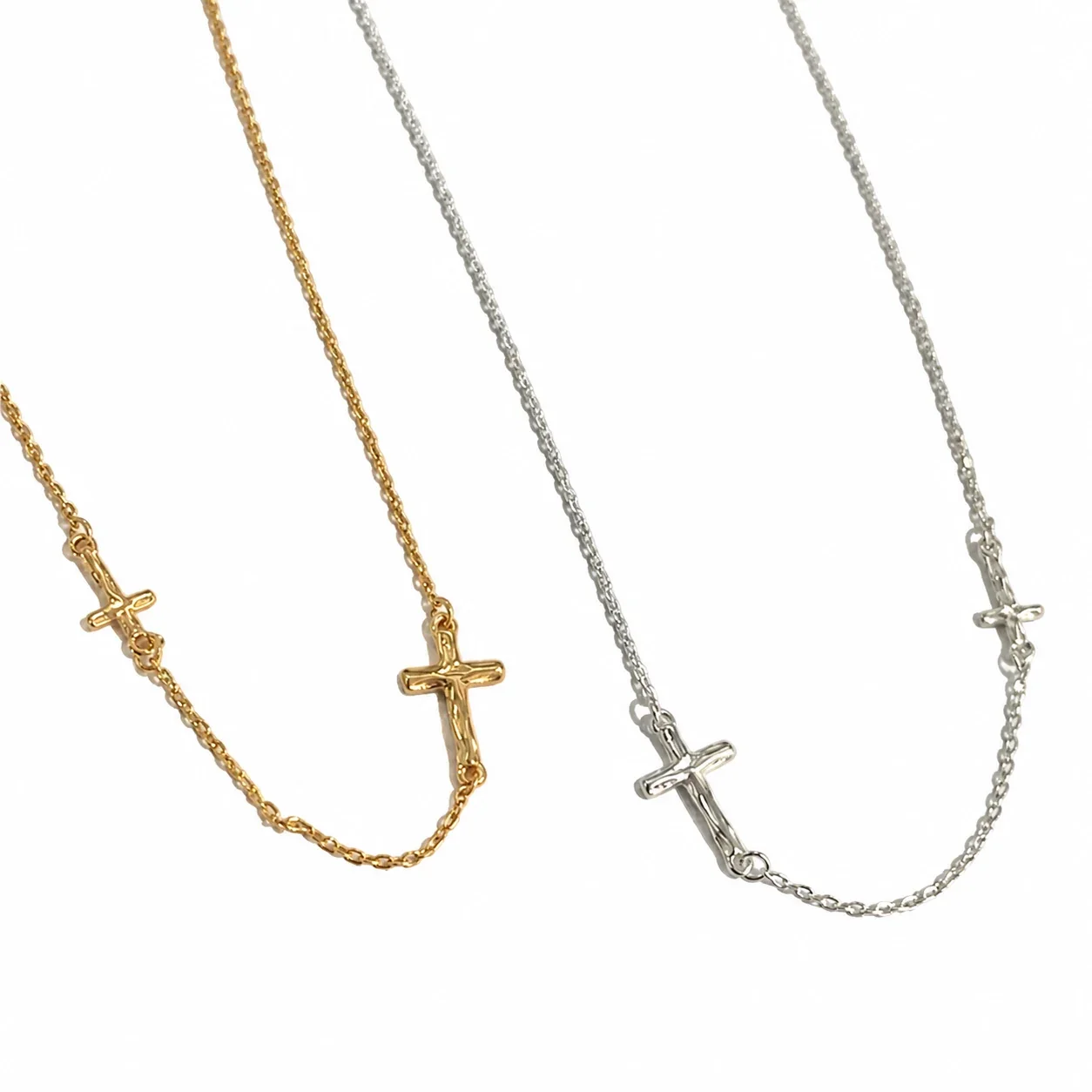 Delicate 925 Sterling Silver Triple Cross Chain Necklace