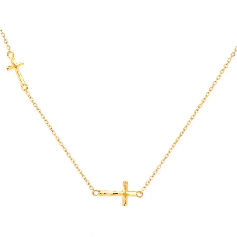 Delicate 925 Sterling Silver Triple Cross Chain Necklace - Gold