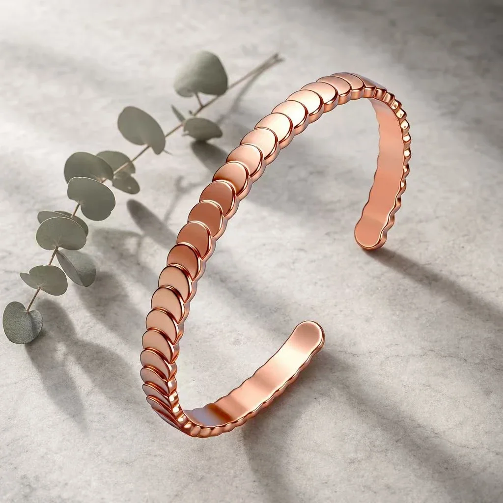 Scalloped Copper Rose Gold-Plated Open Cuff Bangle