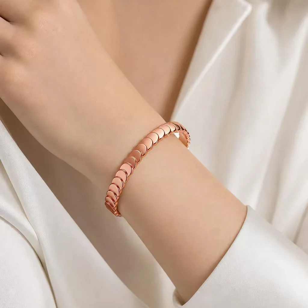 Scalloped Copper Rose Gold-Plated Open Cuff Bangle
