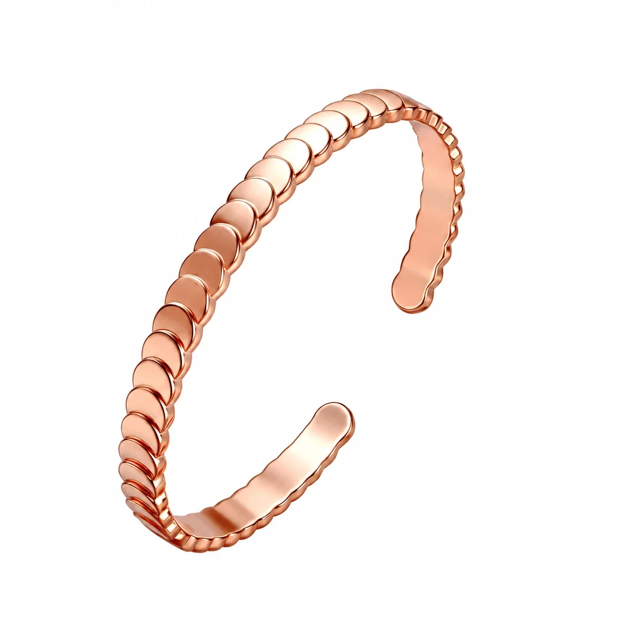 Scalloped Copper Rose Gold-Plated Open Cuff Bangle