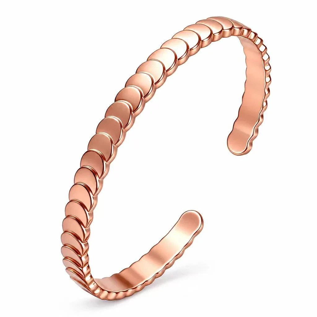 Scalloped Copper Rose Gold-Plated Open Cuff Bangle - Rose Gold / Gold