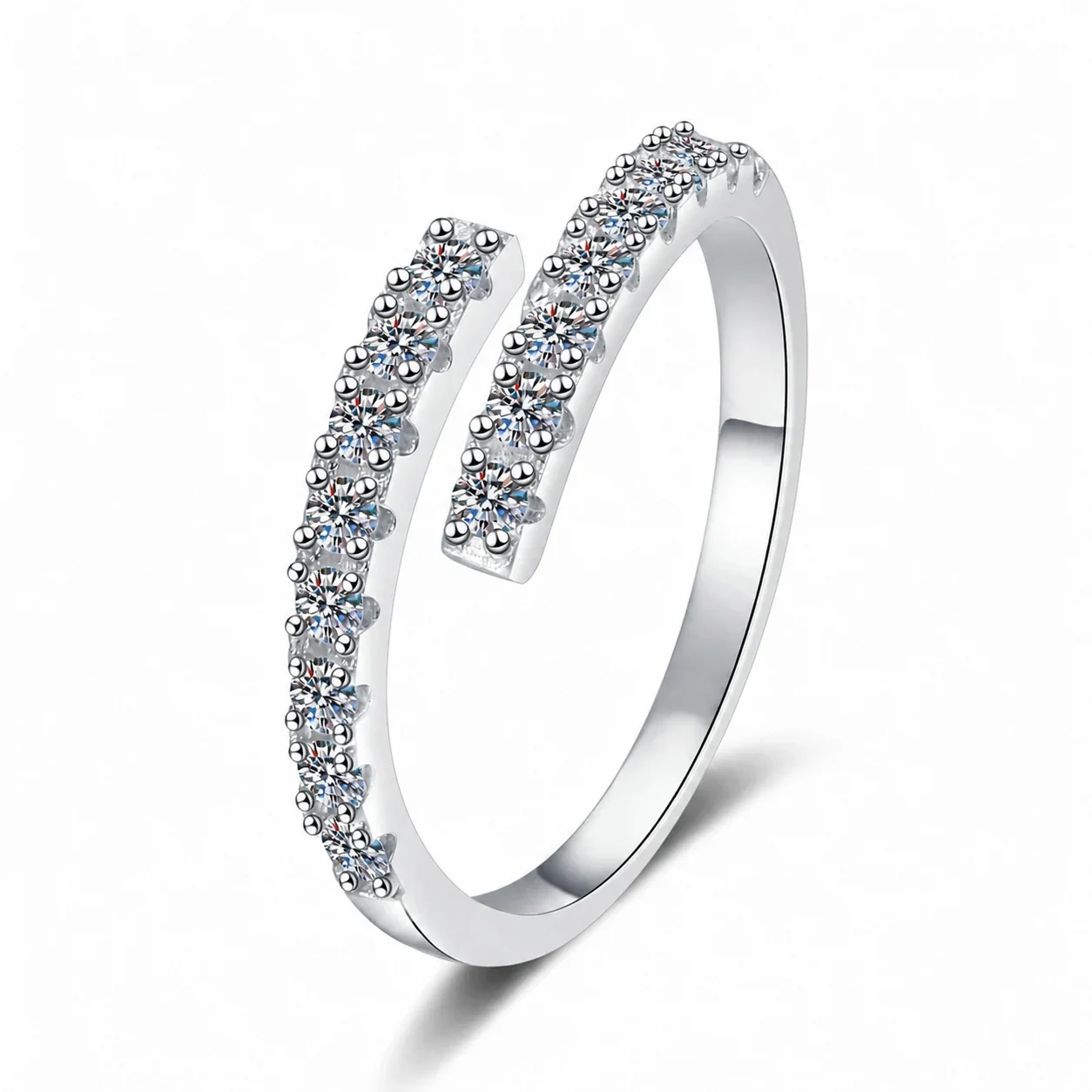Open-Front 925 Sterling Silver Pavé Moissanite Ring