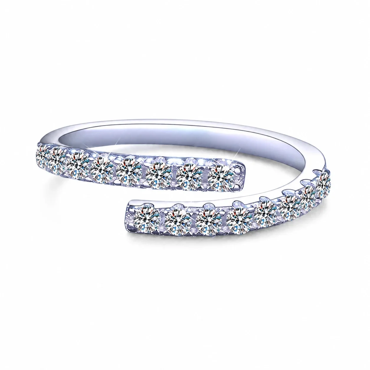Open-Front 925 Sterling Silver Pavé Moissanite Ring