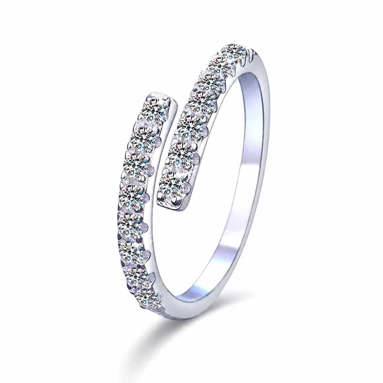 Open-Front 925 Sterling Silver Pavé Moissanite Ring