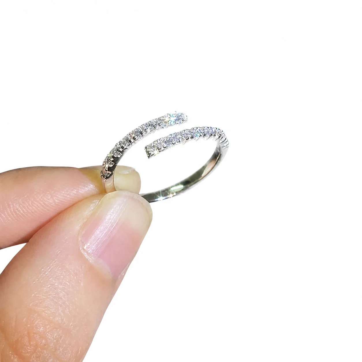 Open-Front 925 Sterling Silver Pavé Moissanite Ring