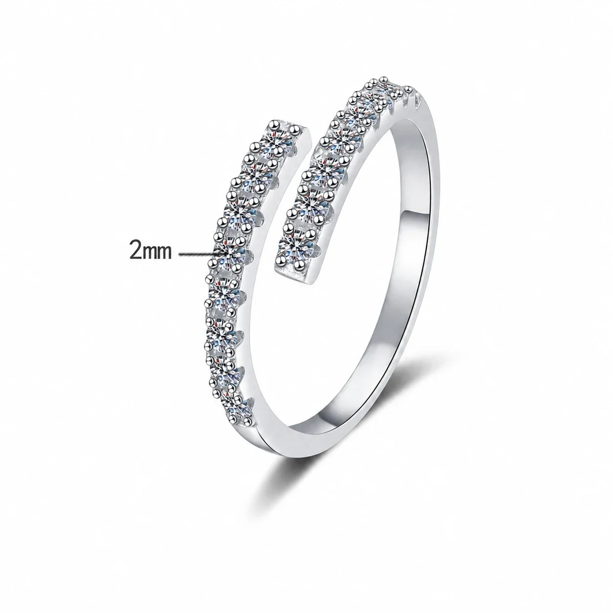 Open-Front 925 Sterling Silver Pavé Moissanite Ring - . ct Moissanite