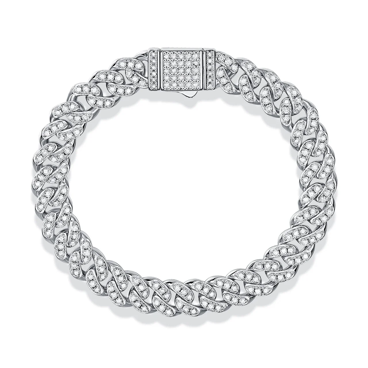 Radiant 925 Sterling Silver Pavé Cuban Link Moissanite Bracelet